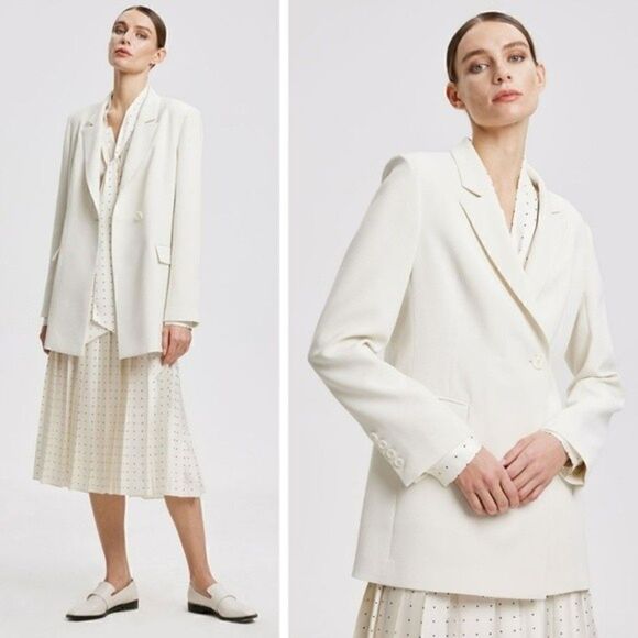 New! Lattelier Single Breasted Longline Midi Suit Jacket Ivory Cream Blazer - Picture 2 of 14